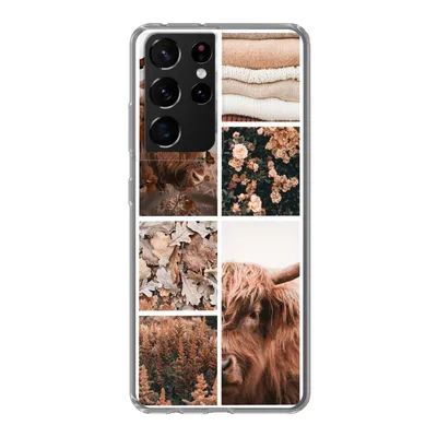 Produktbild von MuchoWow® Handyhülle Schutzhülle Hülle für Samsung Galaxy S21 Ultra Schottischer Highlander - Collage - Blumen Silikon Softcase Handy Hülle - Mobiltelefon