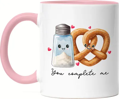 Produktbild von You Complete Me Tasse Rosa Butter Bretzel Salz Lauge Valentinstag Freundin Freund Süß Geschenkidee Paar Liebe