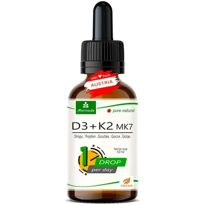 Produktbild von Vitamin D3+K2 Tropfen I 1000 I.E. D3 + 20µg K2 MK7 pro Tropfen I 50ml von Moriveda