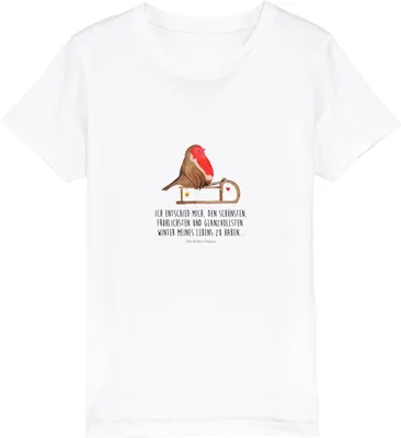 Produktbild von Mr. & Mrs. Panda Kleinkinder T-Shirt Rotkehlchen Schlitten 12-14 Jahre (152/164) - Weiß - Geschenk, Vogel, Teenager, Shirts für Kinder, Öko, Weihnachten, Kindershirt