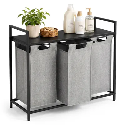 Imagen del producto de Cesta de ropa Relaxdays con espacio de almacenamiento, 3 compartimentos extraíbles para ropa, cada uno con capacidad de 40 litros, fabricada en tela, con dimensiones de 73 x 92,5 x 33 cm, color /gris, Imagen generada por IA