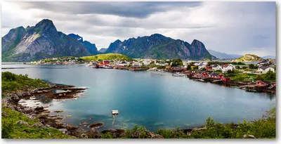 Produktbild von Tulup® Glas-Bild - 100x50 -Wandkunst - Wandbild hinter gehärtetem Sicherheitsglas  - Landschaften - Lofoten in Norwegen - Grün