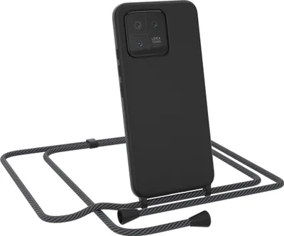 Produktbild von EAZY CASE Handykette kompatibel mit Xiaomi 13 Handyhülle zum Umhängen, Silikon Hülle mit Band, Schutzhülle mit Ersatzkordel, Stylische Kette für Smartphone, Schwarz / Anthrazit