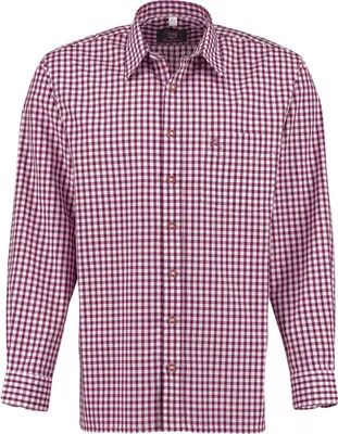 Produktbild von Trachtenhemd  für Lederhosen Langarm Trachtenmode mit Hirsch Stickerei, Farbe:Weinrot, Größe:S