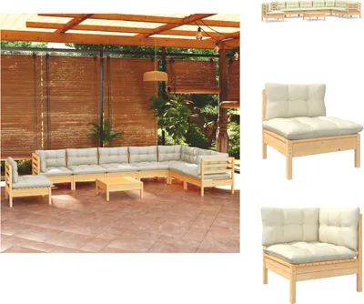 Produktbild von vidaXL 9-tlg. Garten-Lounge-Set mit Creme Kissen Massivholz Kiefer -  Gartenmöbel-Sets