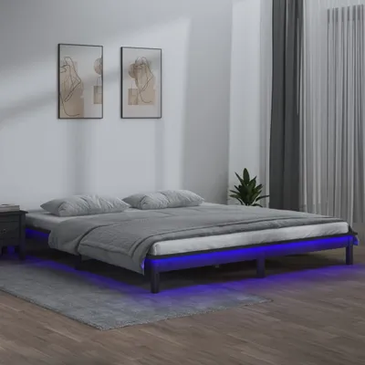 Produktbild von Maison Exclusive - Massivholzbett mit LEDs Grau 120x190 cm