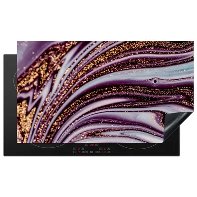Produktbild von KitchenYeah© Herdabdeckplatte Marmor - Rosa - Gold - Glitter - Marmoroptik - Luxus , 91x52cm, Küche Deko, Glaskeramikkochfeld Herdabdeckung, Abdeckplatte fùr Kochfeld