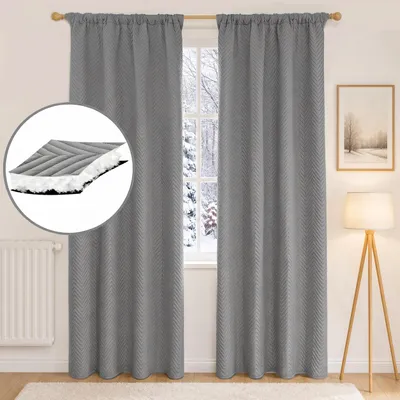 Produktbild von 2 Stück Thermo Vorhang Kälteschutz Verdunkelungsvorhang 370g/m² Wärmeisolierung Gardinen mit Kräuselband für Schlafzimmer, B140xH245cm, Grau