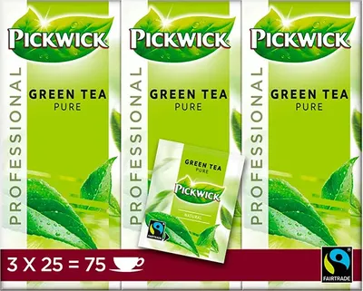 Imagen del producto de Pickwick - Té Pickwick, comercio justo, verde, puro, 25 bolsitas de 1,5 gramos | Paquete de 3 unidades