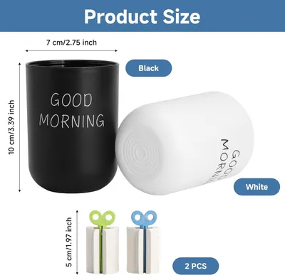 Produktbild von Zahnbürstenbecher Set, 2-teilig, schwarz und weiß, mit Zahnpastaspender, Kunststoff, für das Badezimmer