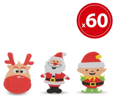 Produktbild von Schaumstoff-Sticker Set, 5 cm, 4 verschiedene weihnachtliche Motive: Nikolaus, Zwerg, Rentierkopf