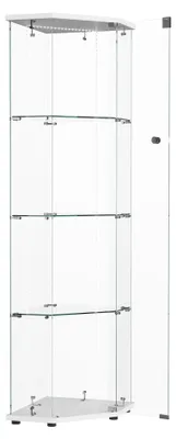Produktbild von Eck-Glasvitrine - Standvitrine - LED-Streifenbeleuchtung - Modernes Design - Kunststoffrahmen - Für Sammlerstücke - Weiß
