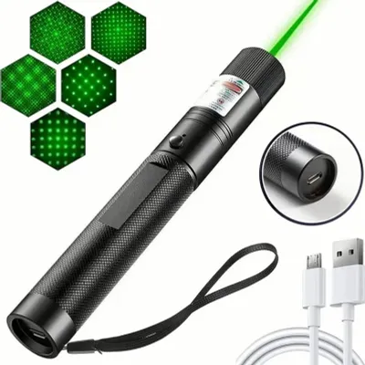 Obrázok produktu pre Nabíjateľné laserové ukazovadlo USB zelené - kovové puzdro - pre núdzové situácie, outdoor a kempovanie - 3,7 V