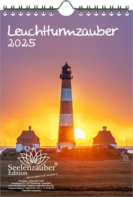 Produktbild von Leuchtturmzauber DIN A5 Wandkalender Hochformat für 2025 Leuchtturm Leuchttürme Küste Meer - Seelenzauber