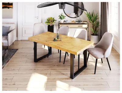 Produktbild von Furneo | Esstisch - Ausziehbarer Tisch - 160x90 cm - Klapptisch Esstisch - ausziehbar auf 260 cm - Eiche Lancelot - mit schwarzen Beinen - Loft Tisch