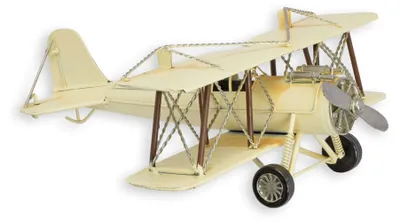 Produktbild von Blechmodell eines Doppeldecker Flugzeug Modellflugzeug Replikat Retro Design Dekoration
