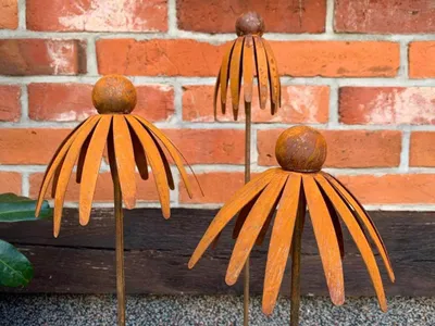 Produktbild von 3er Set Gartenstecker Sonnenhut Metall Rost Gartendeko Edelrost Echinacea