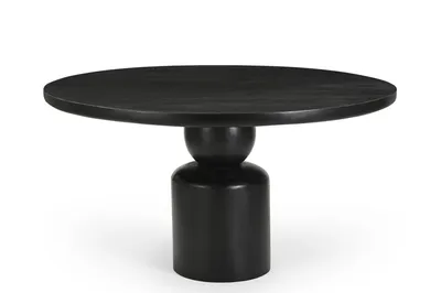 Image de Marbre - Perugia Table de salle à manger ronde Ø120 cm x H75 cm - table en bois massif noir de style moderne japonisant et design, table en bois faite à la main
