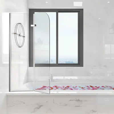 Immagine prodotto di Pannello doccia Eikuavons per vasca da bagno, 100 x 140 cm, composto da 2 elementi pieghevoli per vasca, realizzato in vetro temperato di sicurezza da 6 mm, orientabile a 180°, colore argento trasparente