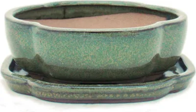Obrázok produktu pre Miska na bonsaj s podšálkou ve?kos? 2 Olivovo-hnedý haitang/ovál model I5 D 14,5cm Š 12,5cm V 5cm