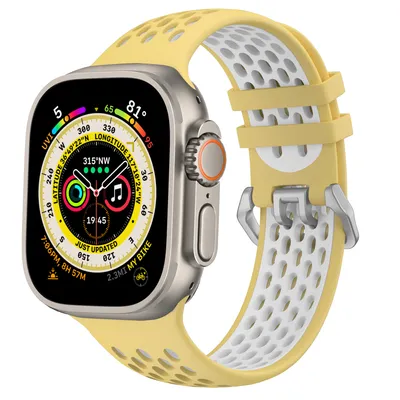 Zdjęcie produktu dla Pasek sportowy do Apple Watch Cubenest silikonowy żółto-biały dla rozmiarów 42/44/45/Ultra 49 mm
