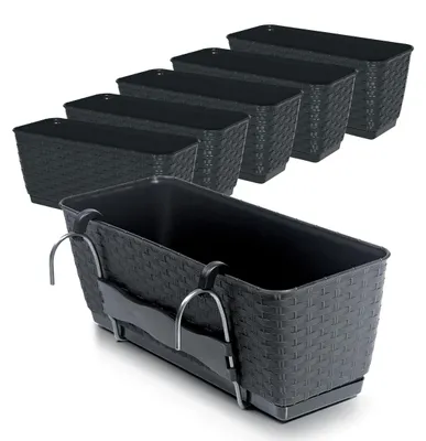 Image de Bac à fleurs pour balcon - Avec support - 6 pièces - 40 cm - Plastique - Anthracite