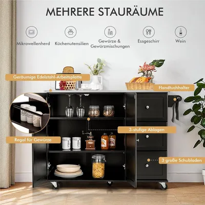 Immagine prodotto di Carrello da cucina - Carrello portavivande - Carrello servitore - Carrello portaoggetti - Mobiletto da cucina - Piano di lavoro in acciaio inossidabile
