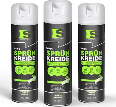 Produktbild von Spraytive 3x 500ml Sprühkreide weiß - Abwaschbare leuchtende Kreidefarbe, Outdoor Kreidespray, Bodenmarkierung, Temporäres Markierungsspray