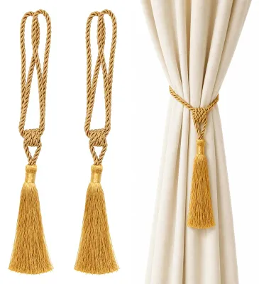 Gardinenhalter mit Quasten, 2 Stück, gold, 65 cm, handgefertigt