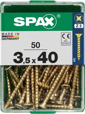 Produktbild von SPAX 4081020350402, Schraube, Stahl, Zink, Holz, Flachkopf, Pozidriv, Gelb