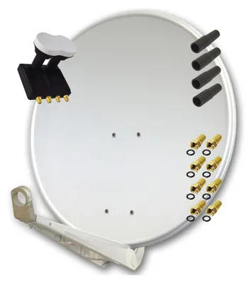Produktbild von PremiumX Deluxe 85 Alu SAT Antenne in Hellgrau mit Quad Monoblock LNB 3° für 4 Teilnehmer
