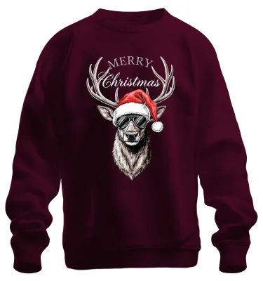 Produktbild von Rentier Weihnachten Merry Christmas Weihnachtsmütze Sweatshirt Pullover, Burgundy, 3XL