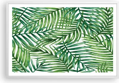 Produktbild von Gerahmtes Poster - Weißer Rahmen - Palme Blatt grün - 91,5x61 cm - Wand Bild - Wanddeko - Wandbilder - Kunstposter - Wandposter - Bilderrahmen - Bilder - Kunstdruck - Wandbild - P2WAA91x61-3777