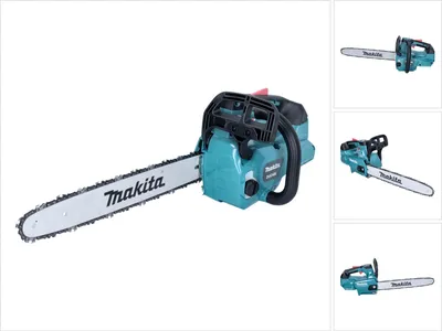 A teal and black chainsaw with a silver bar is shown against a white background.
