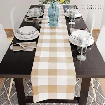 Obrázok produktu pre Béžový bavlnený obrus 32 x 230 cm, možno prať v práčke, odolný
