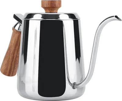 Zdjęcie produktu dla drewniany uchwyt ze stali nierdzewnej 304 Dzbanek do kawy z długą wylewką na gęsiej szyi (350 ml)