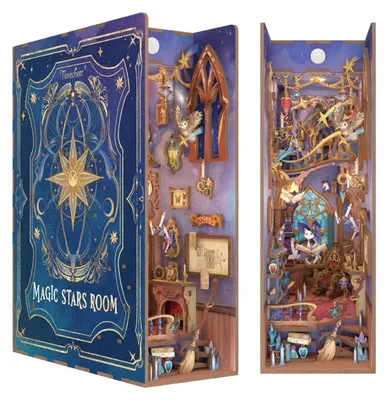 Image de Kit de construction en bois 3D, modèle de maison miniature avec éclairage LED en forme d'étoiles, kit de bricolage