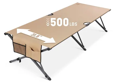 Produktbild von HOMECALL XXL Campingbett klappbar – stabiles Feldbett bis 200 kg, faltbares Outdoor- und Gästebett mit Tragetasche, sand