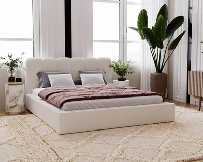 Obrázok produktu pre Čalúnená posteľ Diana 160x200 Boucle, manželská posteľ s podnožou, lamelový rošt, čelo - čalúnená posteľ krémová (Anthology 1)