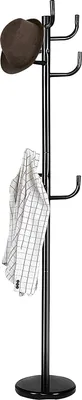 Produktbild von Garderobenstaender aus Metall, 175 cm freistehender Kleiderstaender, mit stabiler Basis und 8 Haken, Moderne Garderobe für Kleidung, Hüte, Taschen, Flur, Eingangsbereich, Wohnzimmer, schwarz