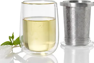 Produktbild von AdHoc  Set 2x Teeglas und 2x Teefilter für losen Tee Fusion Glass mit  400ml Füllmenge, Borosilikatglas | Edelstahl
