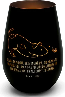 Produktbild von Mr. & Mrs. Panda Laterne Hund Marienkäfer - Schwarz - Geschenk, gold kerzenhalter, Glas Windlicht, Selbstliebe, Zuversichtlich, Sprüche, Mischlinghund, Teelichthalter