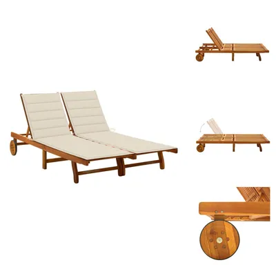 Image de vidaXL Bain de soleil 2 personnes avec coussins en bois massif d'acacia - Bains de soleil