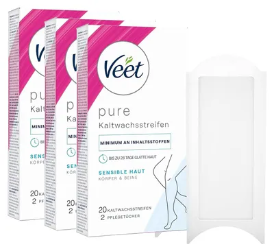 Produktbild von Veet Kaltwachsstreifen Beine sensible Haut 3 x 20 Stück