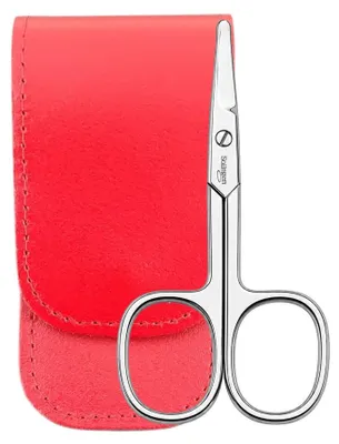 Produktbild von Baby Nagelschere Solingen mit abgerundeten Spitzen & Echtleder-Etui – Kindernagelschere für Babys und Kleinkinder – präzise Nagelpflege Rot