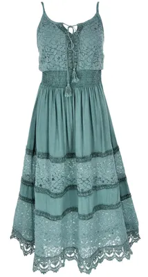 Produktbild von Besticktes Boho Sommerkleid, Langes Besticktes Kleid - Petrol, Damen, Blau, Viskose, Kleider