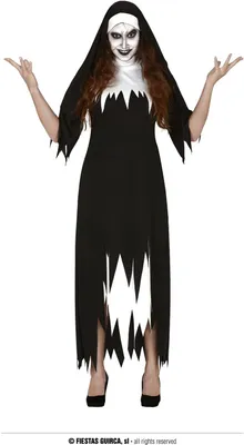 Produktbild von Halloween Nonne Kostüm Gruselige Relikt Hexen Teufel Hexe Mönch Religion, Größe: 42 - 44 (L) Farbe: Schwarz