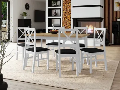 Obrázok produktu pre Rozkladací jedálenský stôl 140 cm so 6 stoličkami ADELBITE 3 - dub artisan / biely / čierny