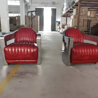 Immagine prodotto di Aircraft poltrona vintage in pelle rossa vera pelle poltrona retro design poltrona club alluminio