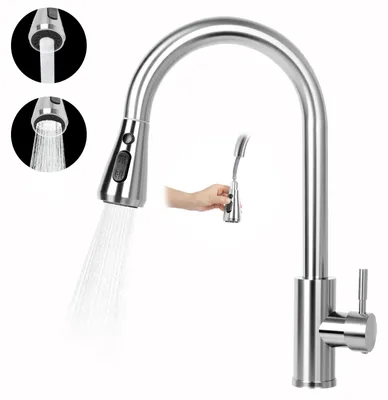 Produktbild von Küchenarmatur - Spültischarmatur - Ausziehbare Spülbrause - 360° Schwenkbar - Einhebelbedienung - 304 Edelstahl - Silber